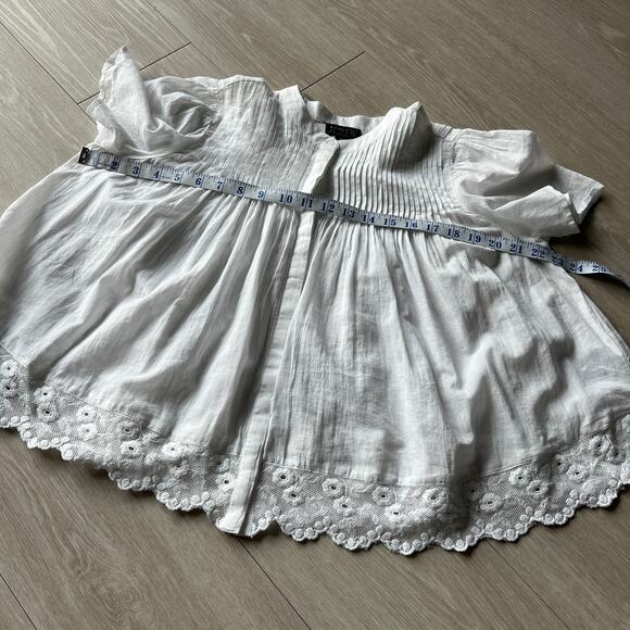 J Crew Lace Trim Pintuck Top In Cotton Voile Womens XS White Flaw - Picture 5 of 10